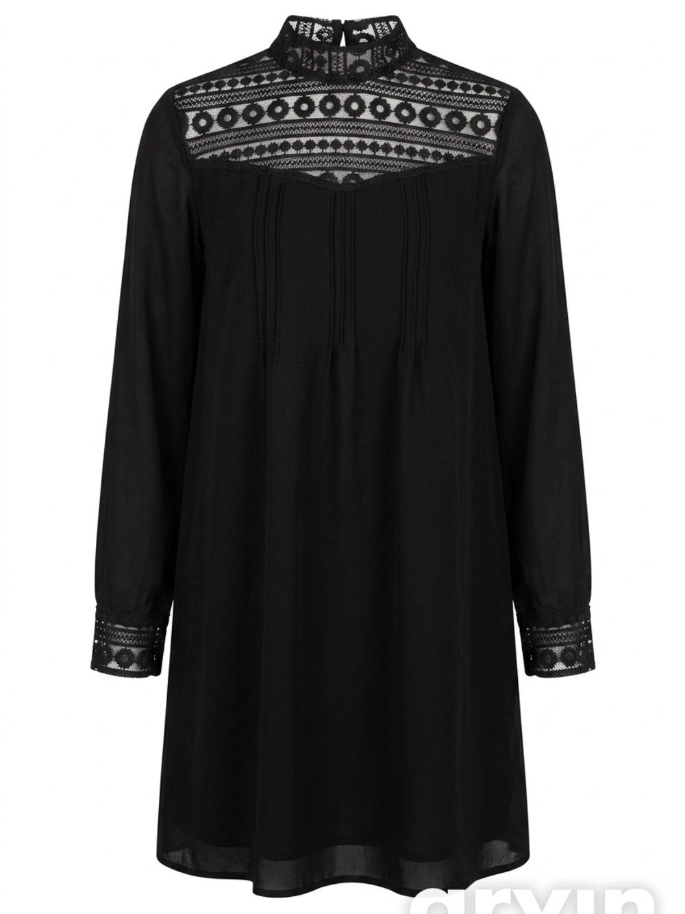 Ya Los Angeles Black Lace Yoke Long Sleeve Dress